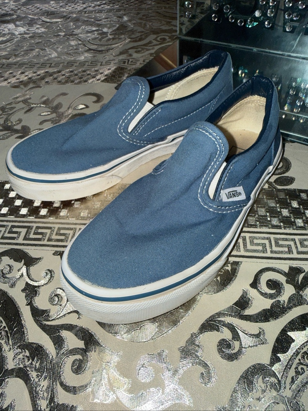 Vans Classic Slip-On Canvas Sneakers in Blue Sz 2 kids
